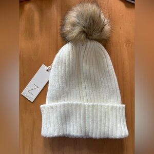 NWT Z Supply Off White Beanie with faux fur PomPom.